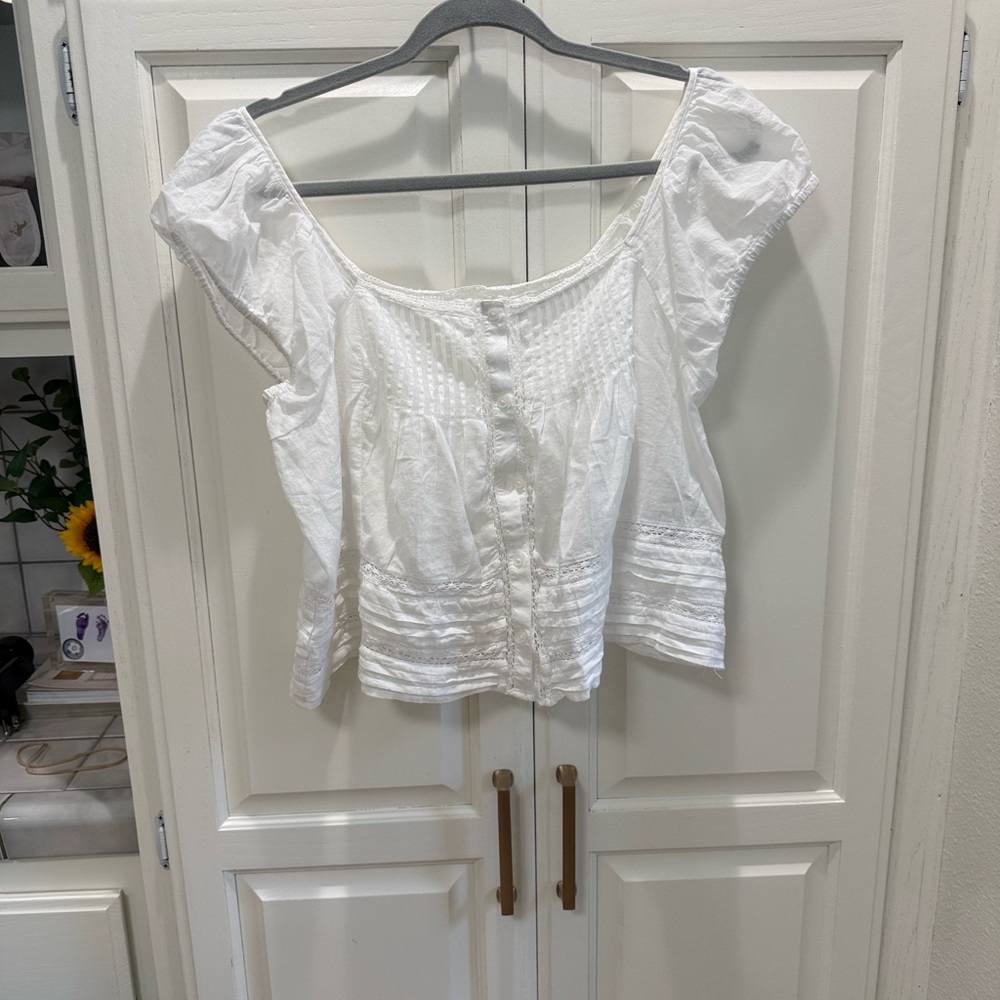 J. Crew White Button-Front Peasant Blouse